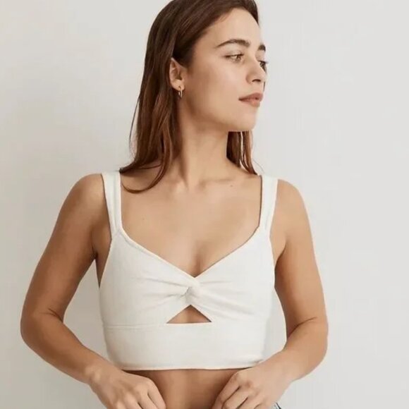 Madewell Cutout Knot-Front Crop Tank Top Color: Off White, Size XS - Picture 1 of 9